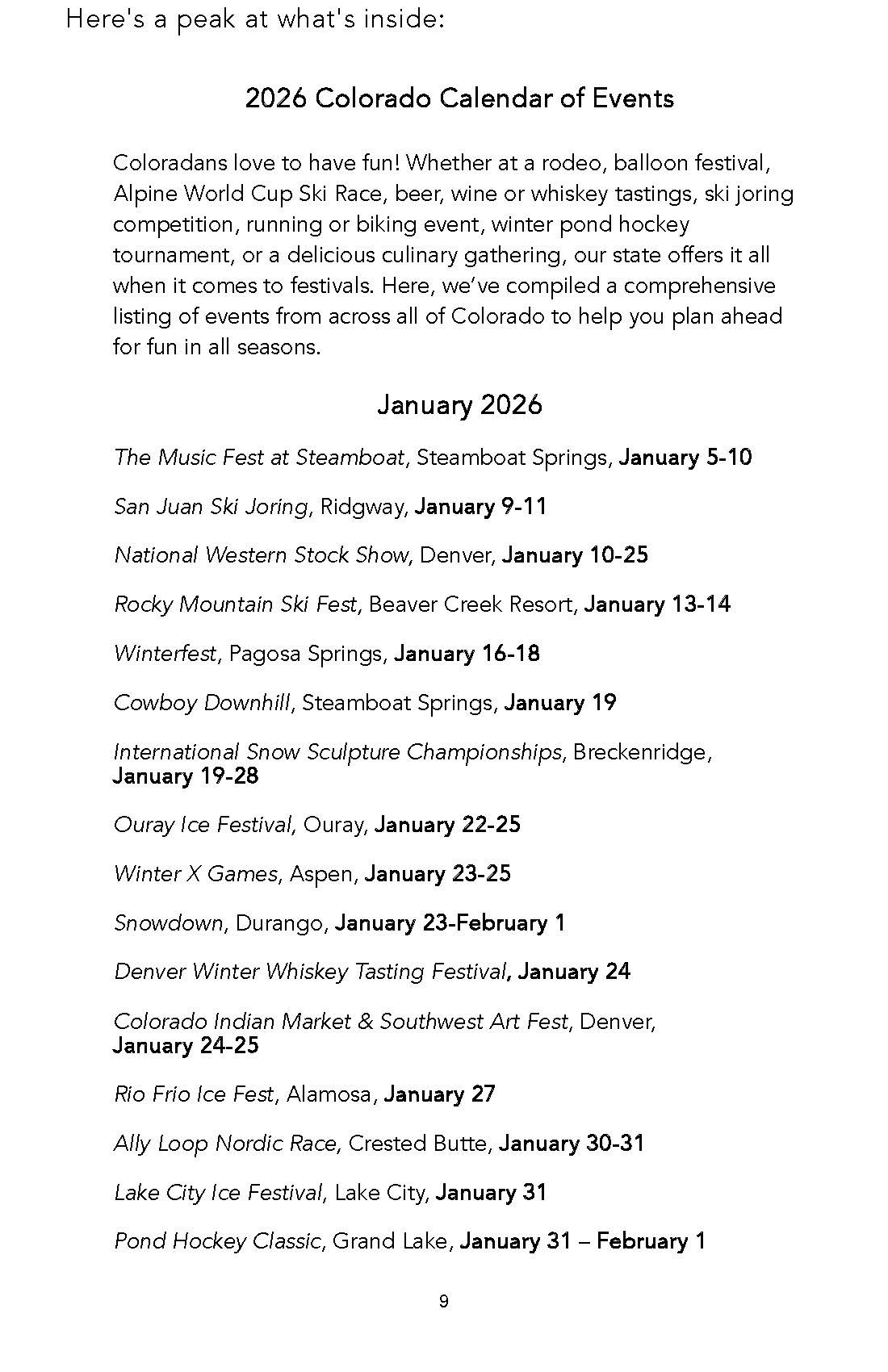 2026 Colorado Calendar | Colorado Calendars